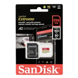Карта памяти MicroSD 256GB SanDisk Class 10 Extreme A2 V30 UHS-I U3 (160 Mb/s) +SD адаптер